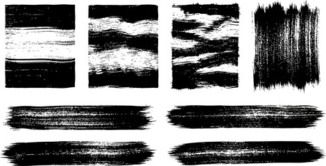 Black brush strokes vector set for grunge design elements and artistic paint brush textures pack