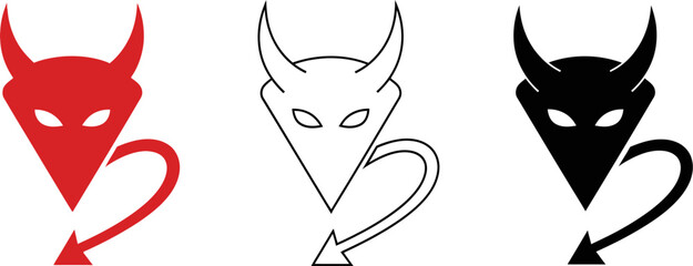 Devil icon vector illustration set in red, black and white colors for halloween designs and themes