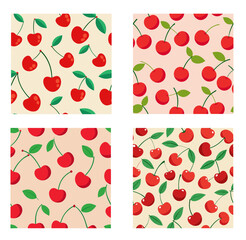 Seamless beautiful cherries pattern. Fashionable template for design. Vector illustration