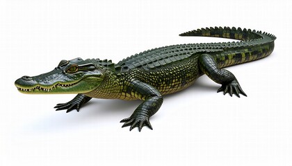 Fototapeta premium a 3D render of crocodile, positioned left, isolated white background
