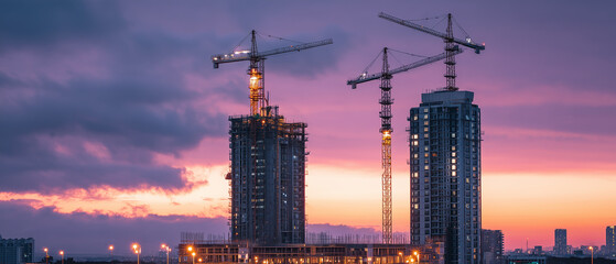 A massive construction site at dawn