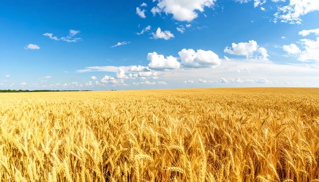 Golden wheat field under a vast blue sky