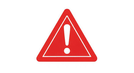 Red warning triangle with exclamation mark isolated on transparent background