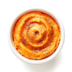 Fototapeta premium Spiced Sweet Potato Puree in a White Bowl