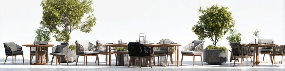 Obraz premium Outdoor patio dining setting with trees and furniture