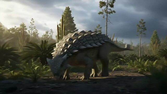 Ankylosaurus in lush prehistoric forest