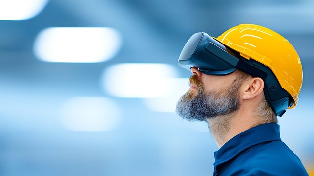 Construction worker uses virtual reality headset on job site