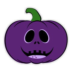 Cartoon purple pumpkin with smile, funny face of the Halloween, autumn holidays.
