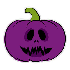 Halloween scary purple pumpkin with smile and happy face. 