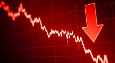 Red arrow and chart showing stock market decline and financial crisis