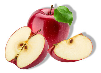 red apple with slices on white background