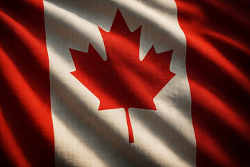 Canadian Flag Waving in the Wind with Red Maple Leaf