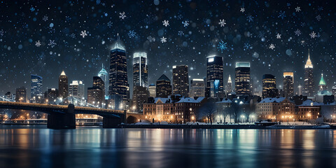 Fototapeta premium Graphic city skyline night lights blurred background