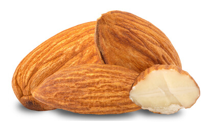 almonds on white background. healthy snack.