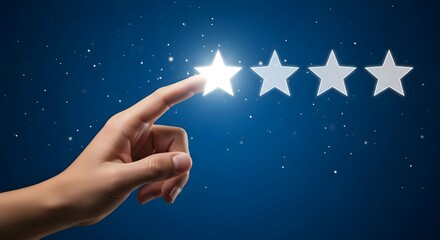 Hand is pointing to a star in a review to give a rating of four stars