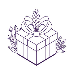 Outline illustration of a lavender relaxation gift box with floral elements