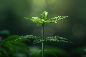 Young Cannabis Plant Backlit with Ethereal Glow in Natural Setting