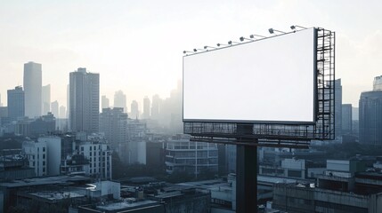 Blank Billboard in Urban Cityscape at Sunrise