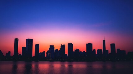 Obraz premium City Skyline Silhouette at Sunset with Pink and Blue Sky