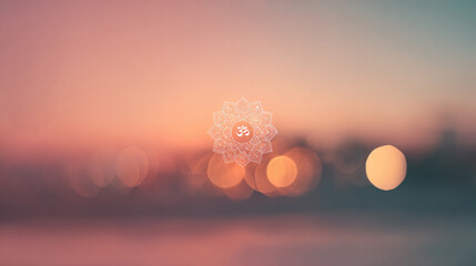 background with a delicate mandala design and the Om symbol, yoga-inspired artwork features romantic sunset tone, perfect for wellness studios, meditation spaces, and mindful lifestyle designs.