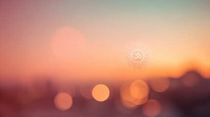 background with a delicate mandala design and the Om symbol, yoga-inspired artwork features romantic sunset tone, perfect for wellness studios, meditation spaces, and mindful lifestyle designs.