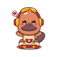 Cute platypus gamer cartoon vector illustration