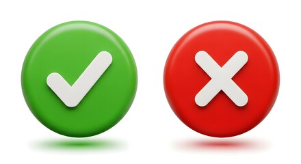 Green tick and red cross isolated on white background, representing choices