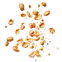 Scattered peanuts isolated on transparent background
