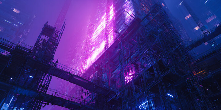 cyberpunk city, rogue engineers sabotage a mega-structure construction