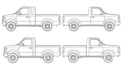 Four side view sketches of pickup trucks