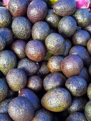 Avocado in a box in a supermarket. Avocado is widely used in various dishes, both sweet and savory.