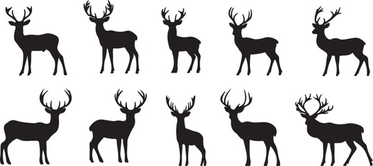 Black Deer Silhouette Collection: Elegant Antlered Wildlife Silhouettes