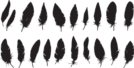 Black Feather Silhouettes: Elegant Bird Plumage Vector Art