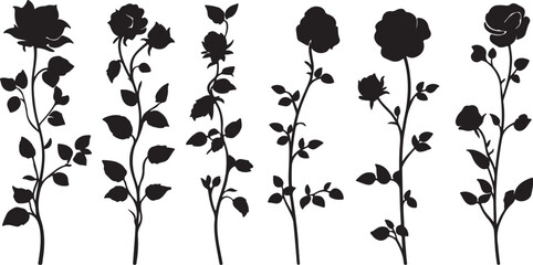 Black Rose Silhouettes: Elegant Floral Vector Art for Design
