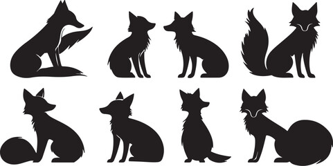 Black Fox Silhouettes: Vector Illustrations of Wildlife Animals