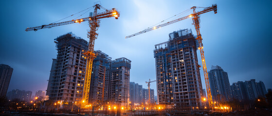 Fototapeta premium A massive construction site at dawn