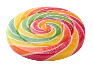 Vibrant swirl lollipop against a stark black background