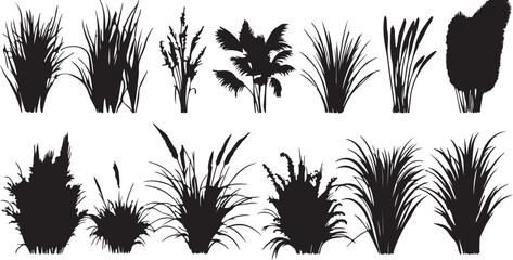 Black Silhouette Grass Clipart Collection: Vector Nature Elements