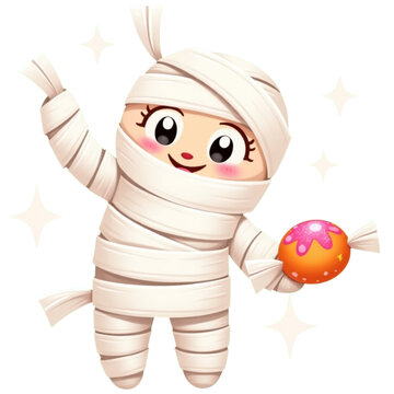 cute mummy holding candy, white background clip art preview