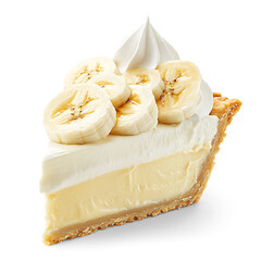 Slice of Banana Cream Pie with Whipped Topping and Fresh Banana Slices