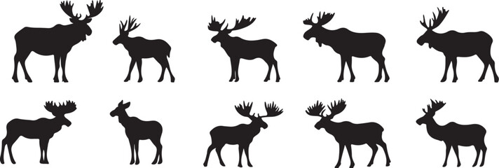 Fototapeta premium Moose Silhouette Collection Black and White Vector Art Wildlife Animals