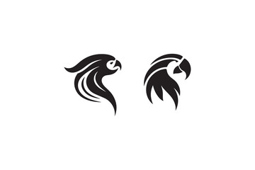 Stylized black and white parrot logo