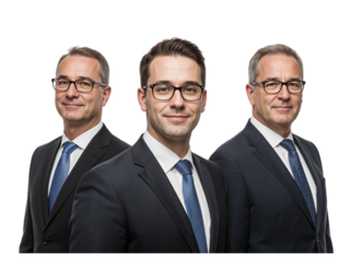 Three Confident Businessmen in Suits on Transparent Background