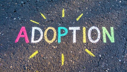 Colorful word adoption drawn on asphalt