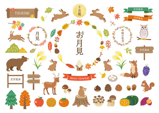 Moon viewing and animals in the autumn forest