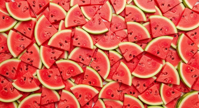 Seamless pattern featuring vibrant slices of watermelon arranged in a playful and refreshing design.  - Powered by Adobe