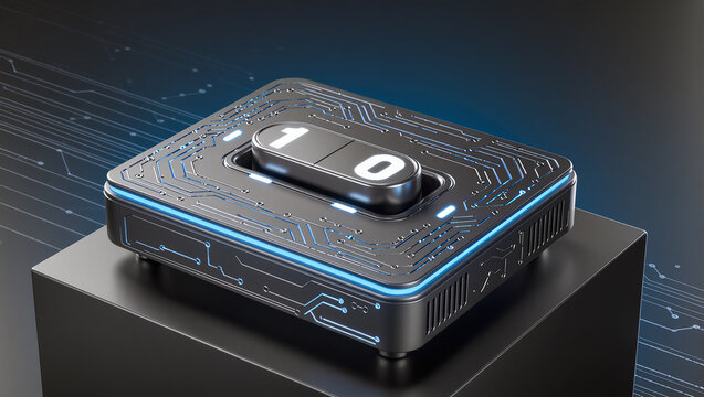 Modern technology hub showcasing a digital counter with blue accents - Powered by Adobe