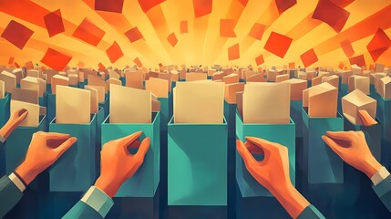 Hands placing votes into a ballot box