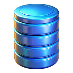 A stack of blue cylinders representing a database isolated on transparent background