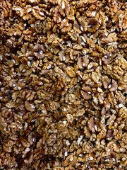 Close-up of peeled walnuts. Healthy eating. Background image.